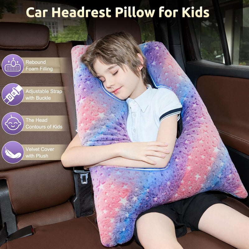 FAIORD Car Pillow for Kids, Travel Pillow with Adjustable Strap, Kids Floor Pillows Cushions for Adults and Children to Support Head and Body Road Trip Essentials (Multicolor) - Image 2